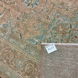 9’4 x 12’1 Classic Vintage Rug Muted Blush Beige, Turquoise Blue and Tawny Brown 5746