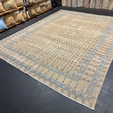 9’10 x 12’8 Tribal Vintage Rug Muted  Beige, Denim Blue & Brown 5755