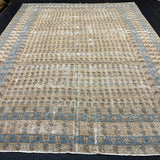 9’10 x 12’8 Tribal Vintage Rug Muted  Beige, Denim Blue & Brown 5755