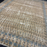 9’10 x 12’8 Tribal Vintage Rug Muted  Beige, Denim Blue & Brown 5755