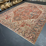 8’10 x 11’6 Classic Vintage Rug Muted Oxblood Red, Blue, Cream & Green 5753 Linda's Barn