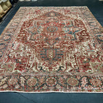 8’10 x 11’6 Classic Vintage Rug Muted Oxblood Red, Blue, Cream & Green 5753 Linda's Barn