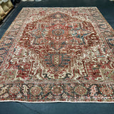8’10 x 11’6 Classic Vintage Rug Muted Oxblood Red, Blue, Cream & Green 5753 Linda's Barn