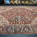 8’10 x 11’6 Classic Vintage Rug Muted Oxblood Red, Blue, Cream & Green 5753 Linda's Barn