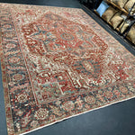 8’10 x 11’6 Classic Vintage Rug Muted Oxblood Red, Blue, Cream & Green 5753 Linda's Barn