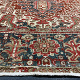 8’10 x 11’6 Classic Vintage Rug Muted Oxblood Red, Blue, Cream & Green 5753 Linda's Barn