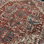 8’10 x 11’6 Classic Vintage Rug Muted Oxblood Red, Blue, Cream & Green 5753 Linda's Barn