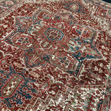 8’10 x 11’6 Classic Vintage Rug Muted Oxblood Red, Blue, Cream & Green 5753 Linda's Barn