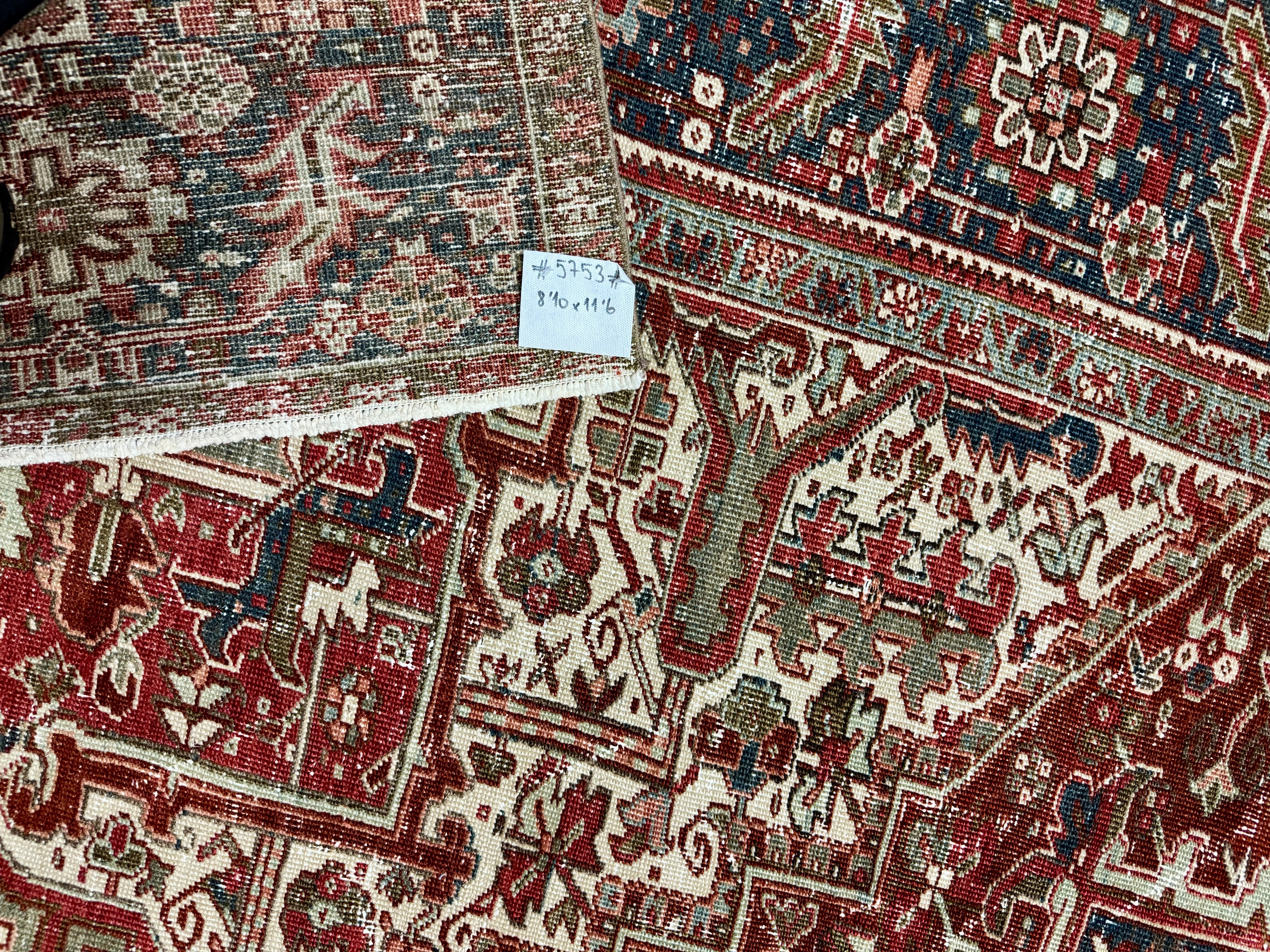 8’10 x 11’6 Classic Vintage Rug Muted Oxblood Red, Blue, Cream & Green 5753 Linda's Barn
