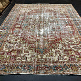 9’ x 11’3 Classic Vintage Rug Muted Grays, Reds, Blues, Greens 5320