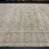 9’9 x 13’5 Classic Vintage Rug Muted Tawny Beige, Sea Foam Green + Blue 5750