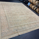 9’9 x 13’5 Classic Vintage Rug Muted Tawny Beige, Sea Foam Green + Blue 5750