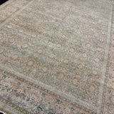 9’9 x 13’5 Classic Vintage Rug Muted Tawny Beige, Sea Foam Green + Blue 5750
