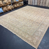 9’11 x 12’8 Classic Vintage Rug Muted Ecru Beige, Sea Green & Periwinkle 5751