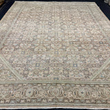9’11 x 12’8 Classic Vintage Rug Muted Ecru Beige, Sea Green & Periwinkle 5751