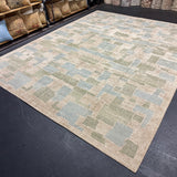 9’ x 12’ Distressed Silk Swedish Rug Blue, Green & Stone LB13