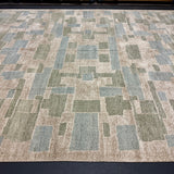 9’ x 12’ Distressed Silk Swedish Rug Blue, Green & Stone LB13