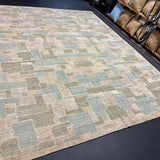 9’ x 12’ Distressed Silk Swedish Rug Blue, Green & Stone LB13