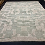 9’ x 12’ Distressed Silk Swedish Rug Green & Stone Beige LB042