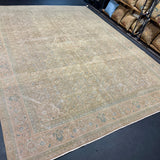 9’7  x 12’11 Classic Vintage Rug Muted Camel Beige, Sand Beige, Sea Foam Blue & Green 5757