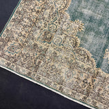 8’ x 11’6 Classic Vintage Rug Muted Teal Green, Beige + Black 5762