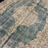 8’ x 11’6 Classic Vintage Rug Muted Teal Green, Beige + Black 5762