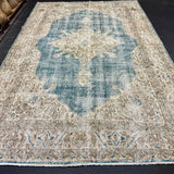 7’7 x 11’10 Classic Vintage Rug Muted Sea Blue, Beige + Brown 5761