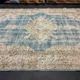 7’7 x 11’10 Classic Vintage Rug Muted Sea Blue, Beige + Brown 5761