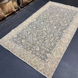 4’8 x 8’5 Vintage Oushak Rug Muted Forest Green and Beige 5760