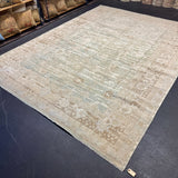 8’10 x 12’ Silk & Wool Gordes Rug Sea Foam Blue and Green, Taupe, Cream + Stone MK469
