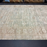 8’10 x 12’ Silk & Wool Gordes Rug Sea Foam Blue and Green, Taupe, Cream + Stone MK469