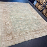 8’10 x 12’ Silk & Wool Gordes Rug Sea Foam Blue and Green, Taupe, Cream + Stone MK469