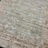 8’10 x 12’ Silk & Wool Gordes Rug Sea Foam Blue and Green, Taupe, Cream + Stone MK469