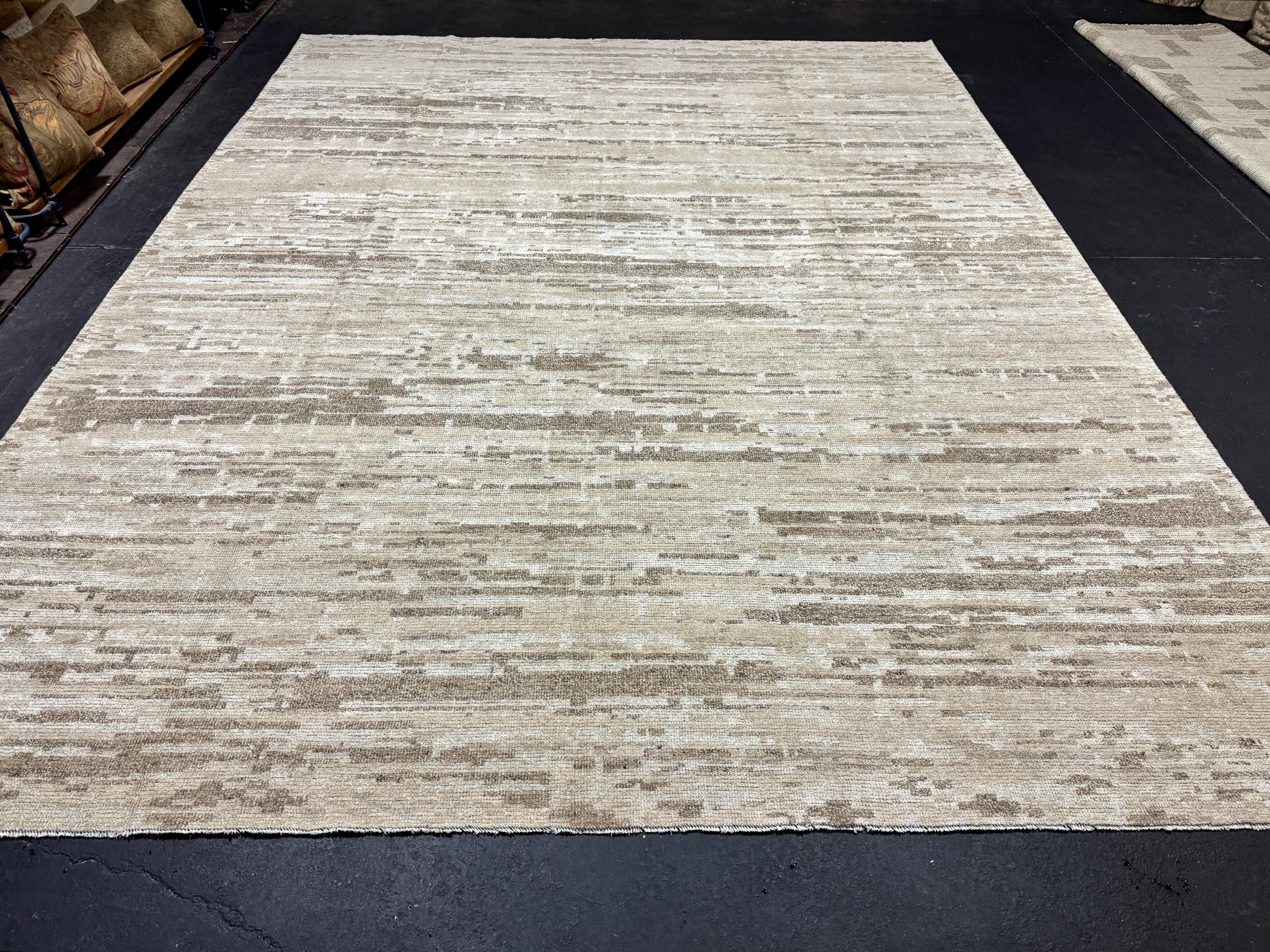 9’1 x 11’11  Moroccan Style Rug Pure Silk and Organic Wool Muted Beige, Brown & Gray MK452 Linda's Barn