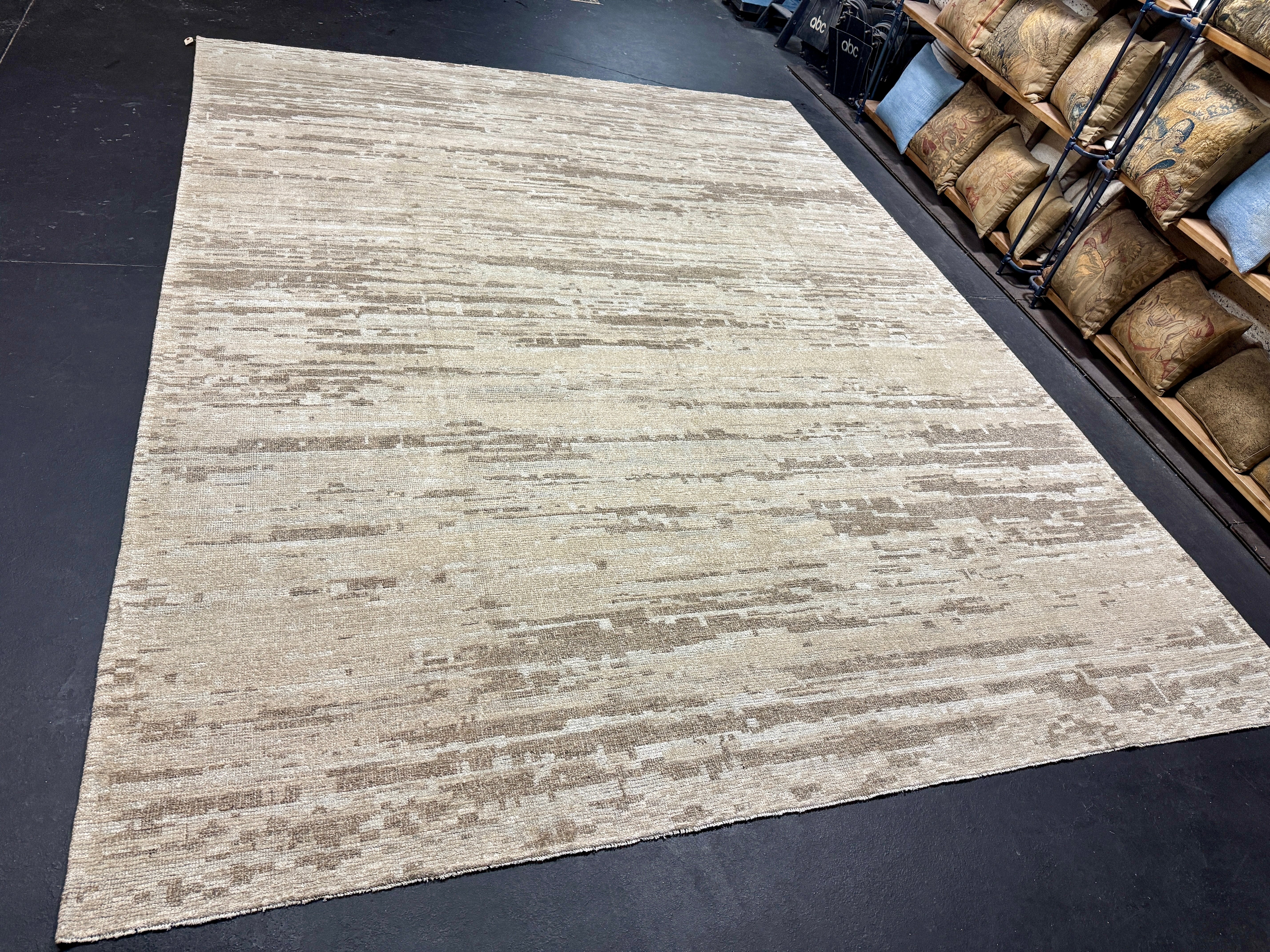 9’1 x 11’11  Moroccan Style Rug Pure Silk and Organic Wool Muted Beige, Brown & Gray MK452 Linda's Barn
