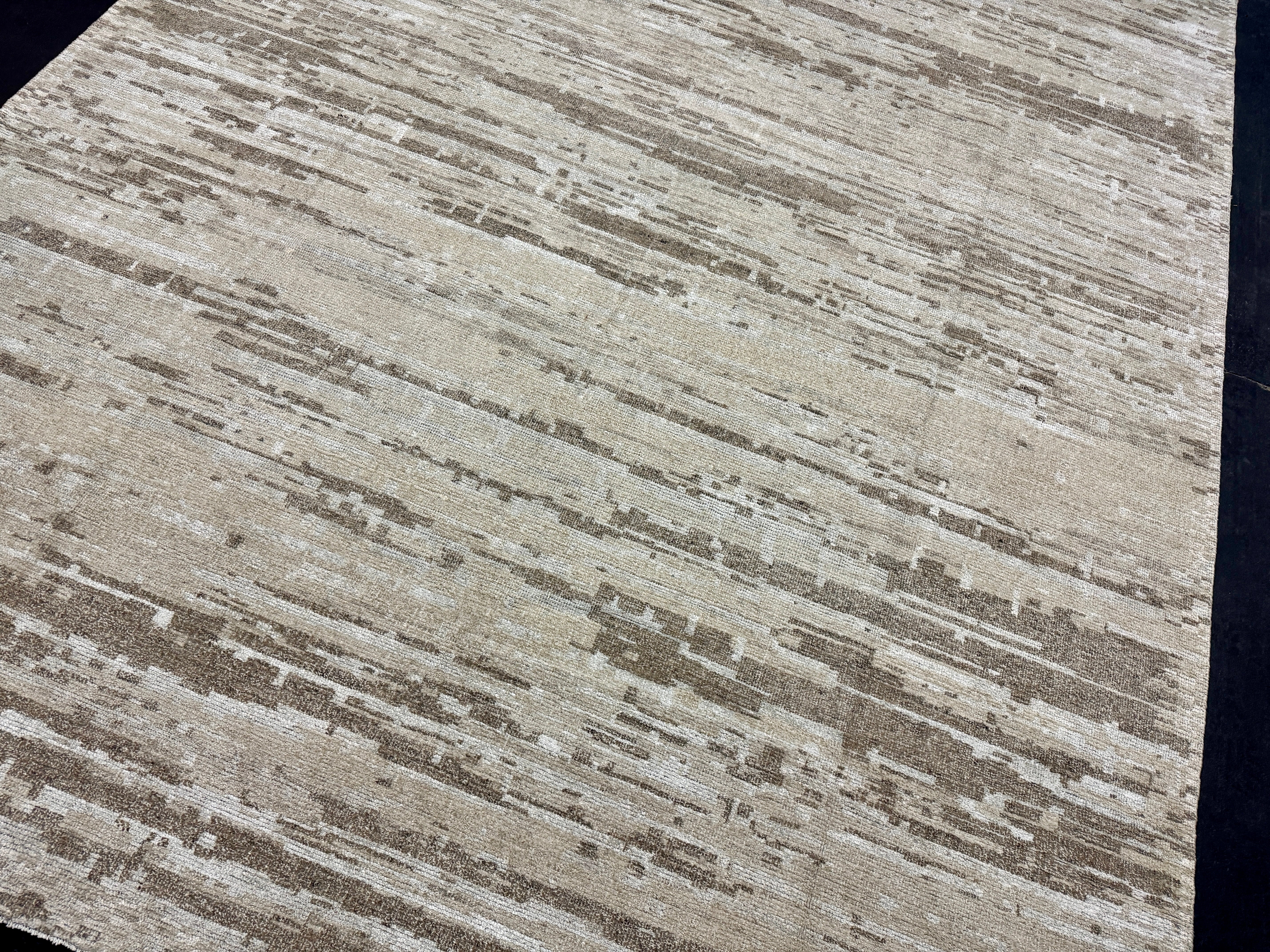9’1 x 11’11  Moroccan Style Rug Pure Silk and Organic Wool Muted Beige, Brown & Gray MK452 Linda's Barn