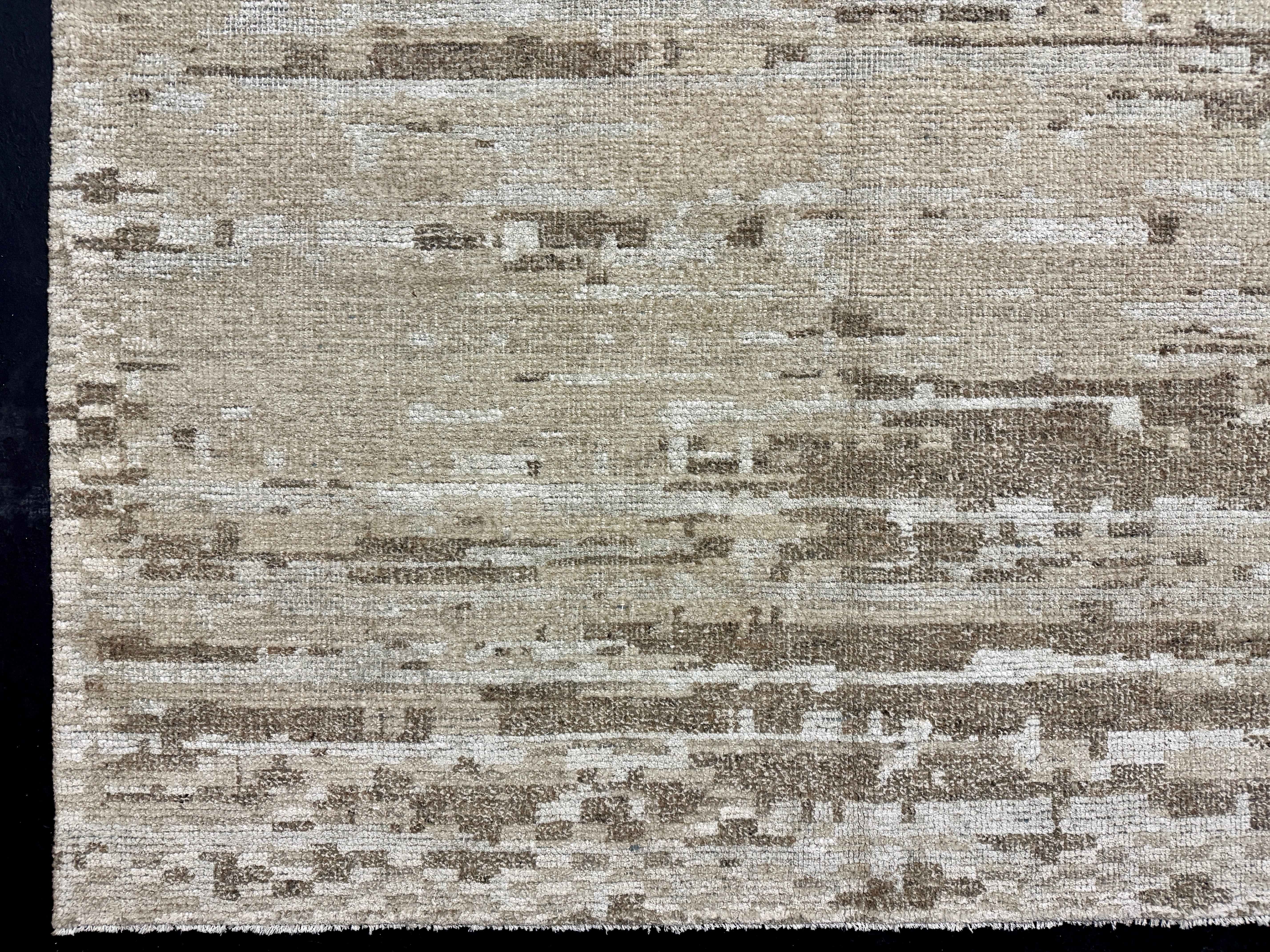 9’1 x 11’11  Moroccan Style Rug Pure Silk and Organic Wool Muted Beige, Brown & Gray MK452 Linda's Barn