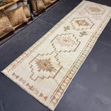 3’4 x 10’6 Vintage Herki Runner Cream & Light Brown + Green 4991