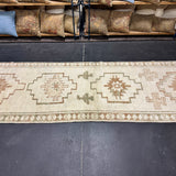 3’4 x 10’6 Vintage Herki Runner Cream & Light Brown + Green 4991