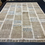 9’3 x 12’ Swedish Style Rug Pure Distressed Silk, Organic Wool + Allo Muted Taupe, Camel, Denim & Silver LB31 Linda's Barn