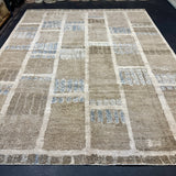 9’3 x 12’ Swedish Style Rug Pure Distressed Silk, Organic Wool + Allo Muted Taupe, Camel, Denim & Silver LB31 Linda's Barn
