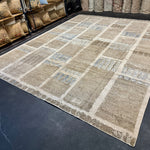 9’3 x 12’ Swedish Style Rug Pure Distressed Silk, Organic Wool + Allo Muted Taupe, Camel, Denim & Silver LB31 Linda's Barn