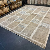 9’3 x 12’ Swedish Style Rug Pure Distressed Silk, Organic Wool + Allo Muted Taupe, Camel, Denim & Silver LB31 Linda's Barn