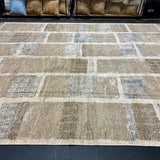 9’3 x 12’ Swedish Style Rug Pure Distressed Silk, Organic Wool + Allo Muted Taupe, Camel, Denim & Silver LB31 Linda's Barn