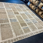 9’3 x 12’ Swedish Style Rug Pure Distressed Silk, Organic Wool + Allo Muted Taupe, Camel, Denim & Silver LB31 Linda's Barn
