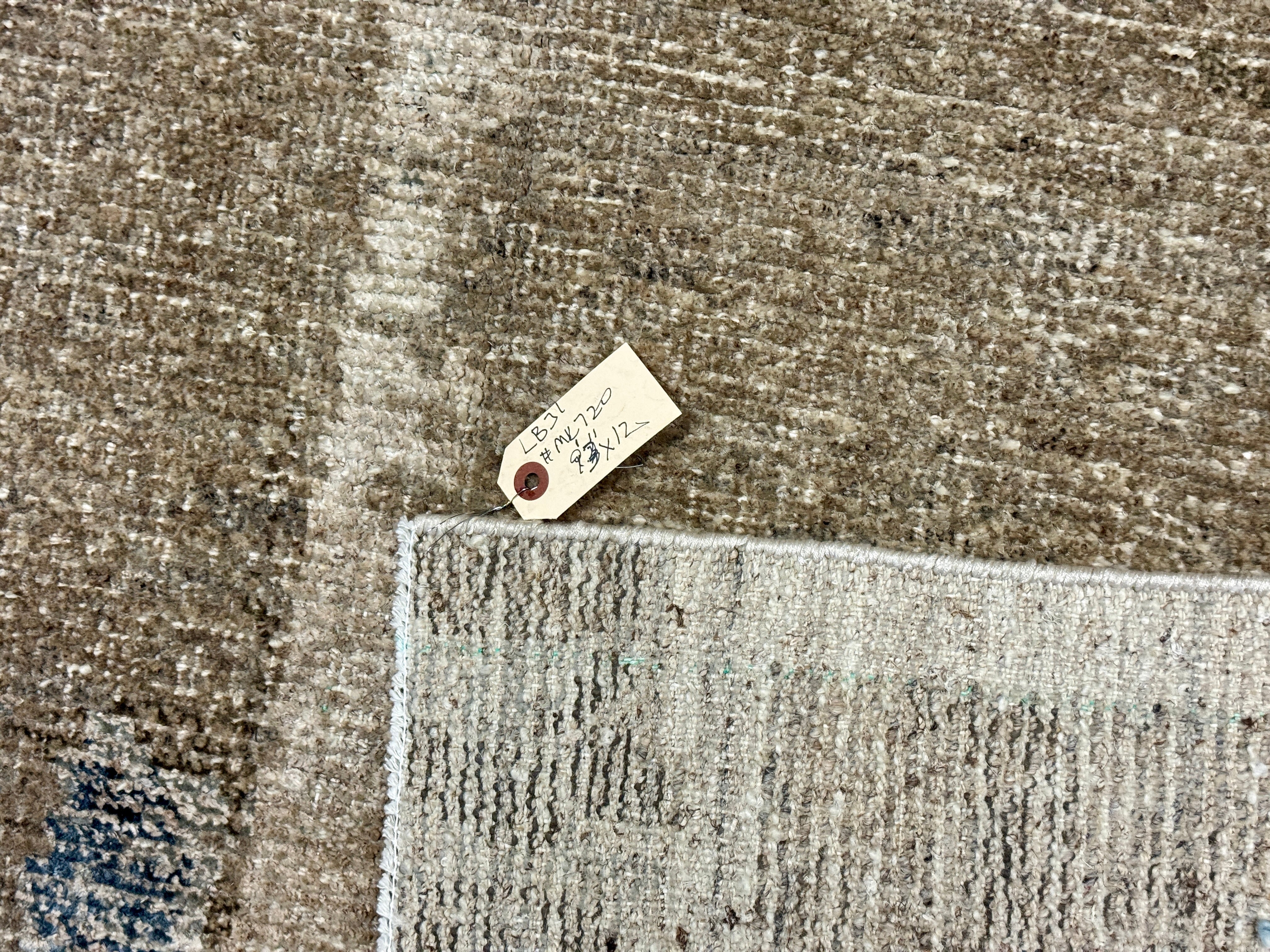 9’3 x 12’ Swedish Style Rug Pure Distressed Silk, Organic Wool + Allo Muted Taupe, Camel, Denim & Silver LB31 Linda's Barn