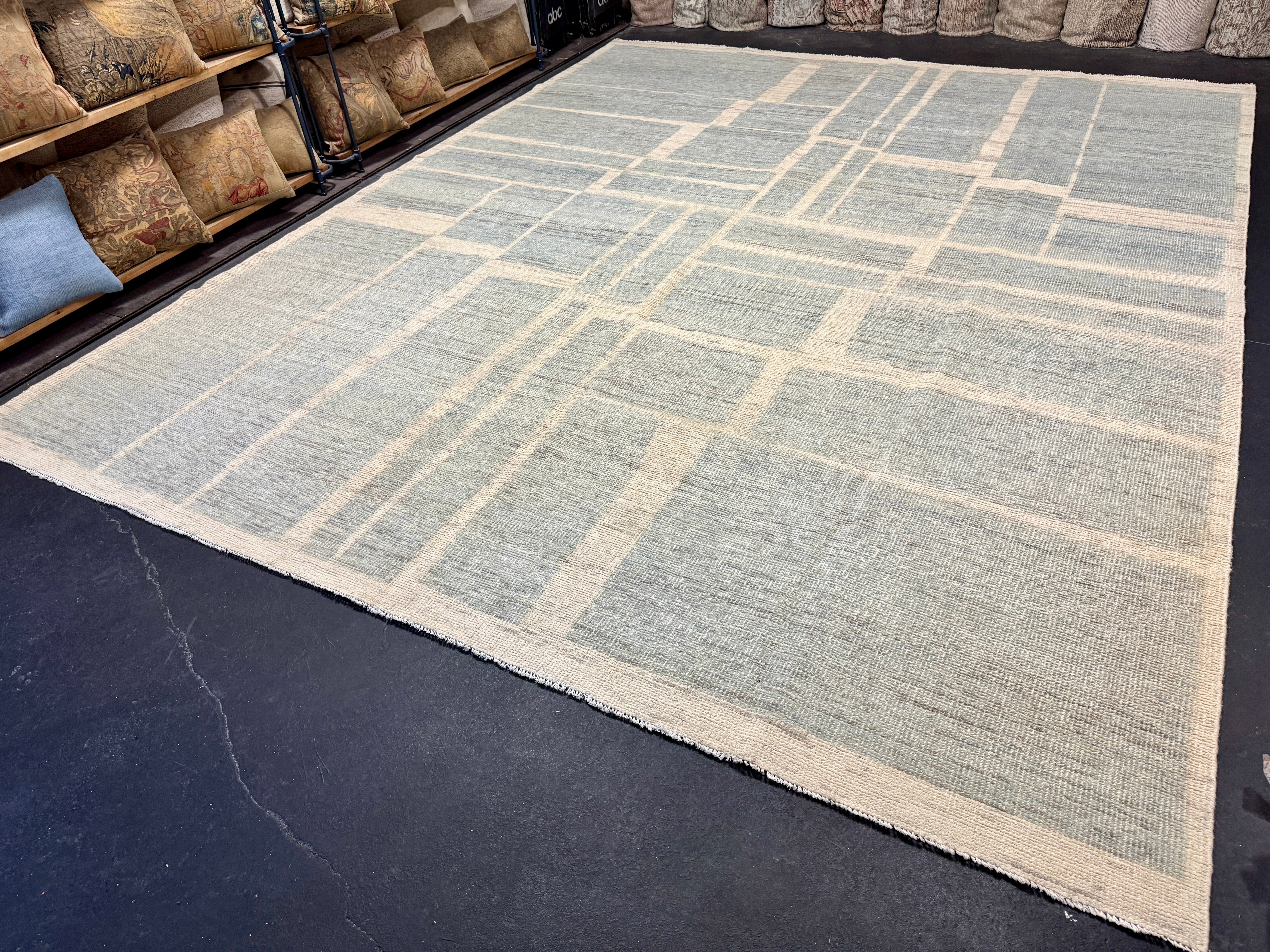 10’4 x 12’11 Moroccan Style Rug Pure Soft Organic Wool Sea Blue & Beige LB41 Linda's Barn