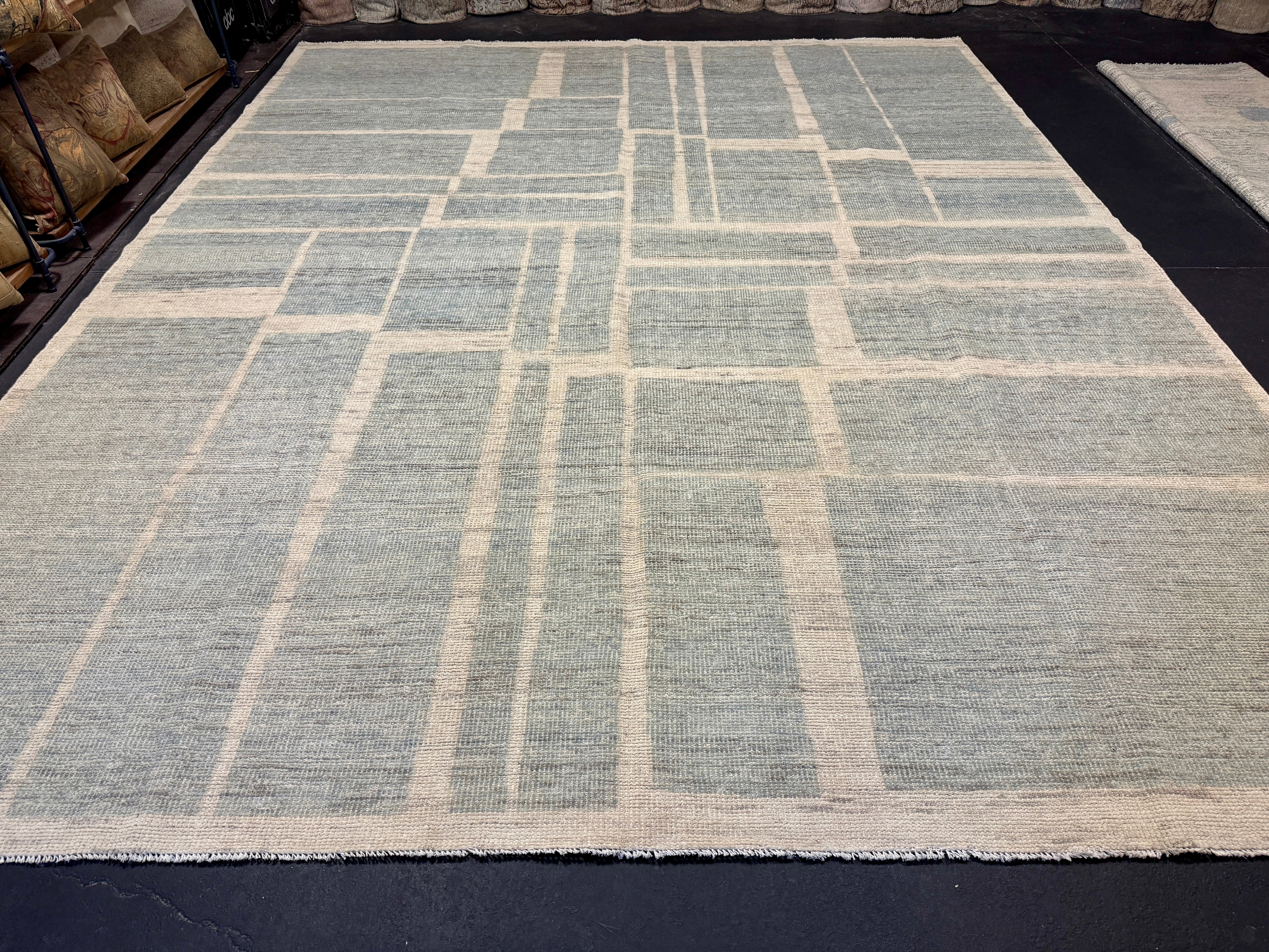 10’4 x 12’11 Moroccan Style Rug Pure Soft Organic Wool Sea Blue & Beige LB41 Linda's Barn