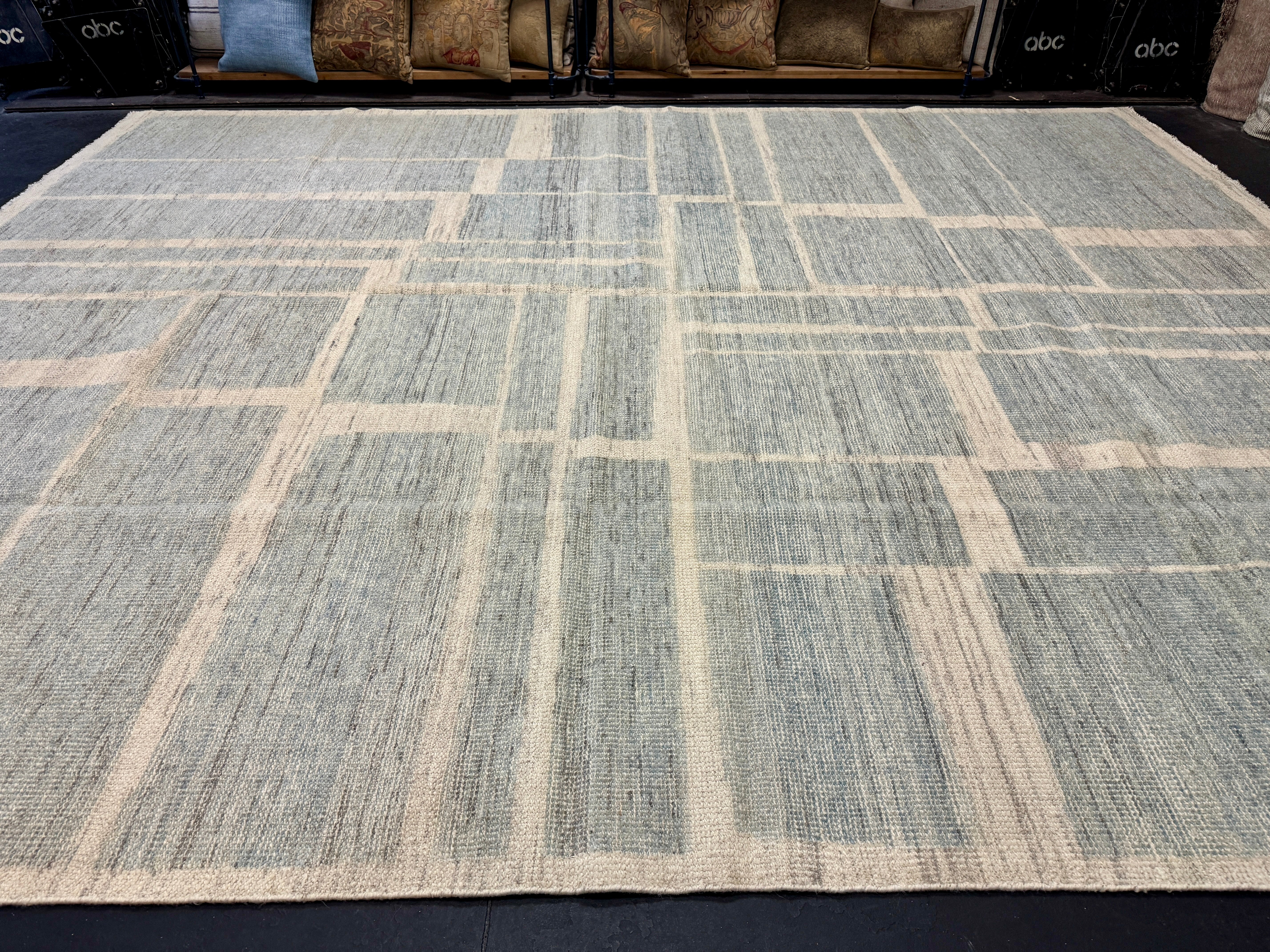 10’4 x 12’11 Moroccan Style Rug Pure Soft Organic Wool Sea Blue & Beige LB41 Linda's Barn