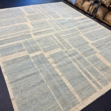 10’4 x 12’11 Moroccan Style Rug Pure Soft Organic Wool Sea Blue & Beige LB41 Linda's Barn